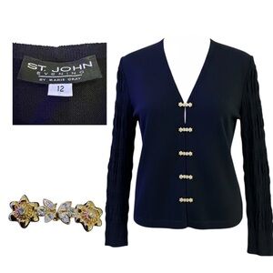 St. John Evening by Marie Gray Cardigan with Gold and Crystals Details